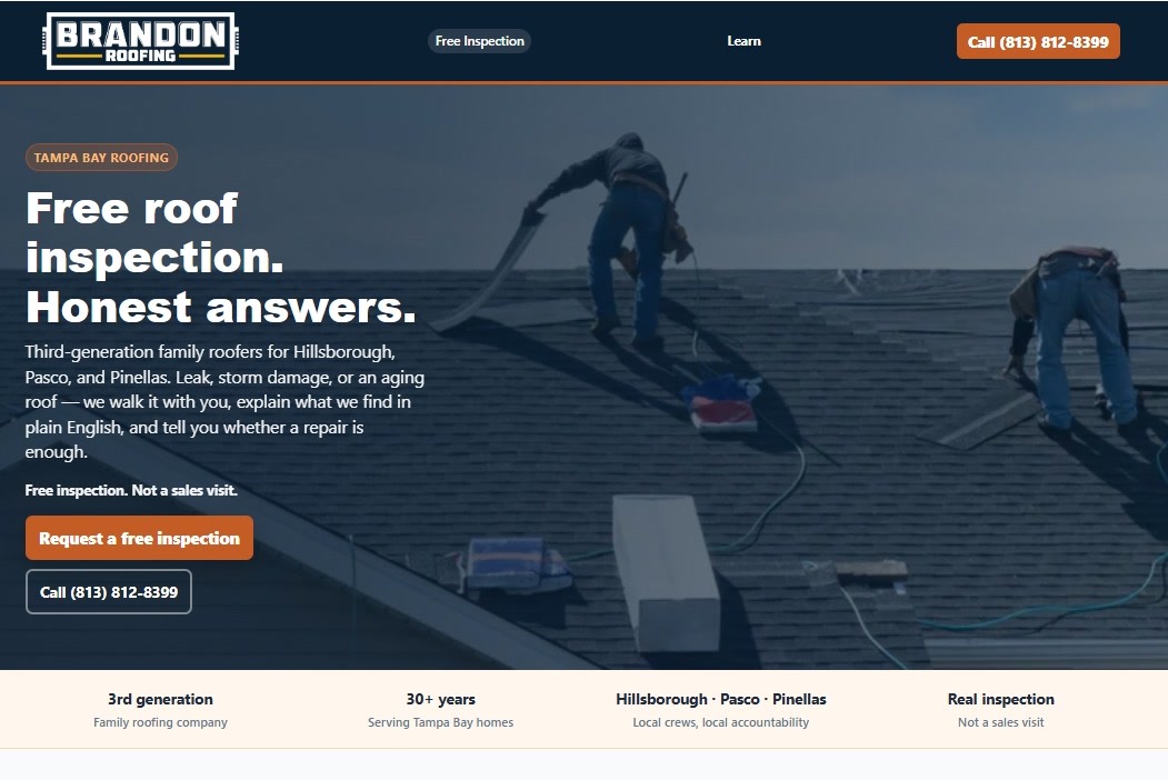 Brandon Roofing website homepage