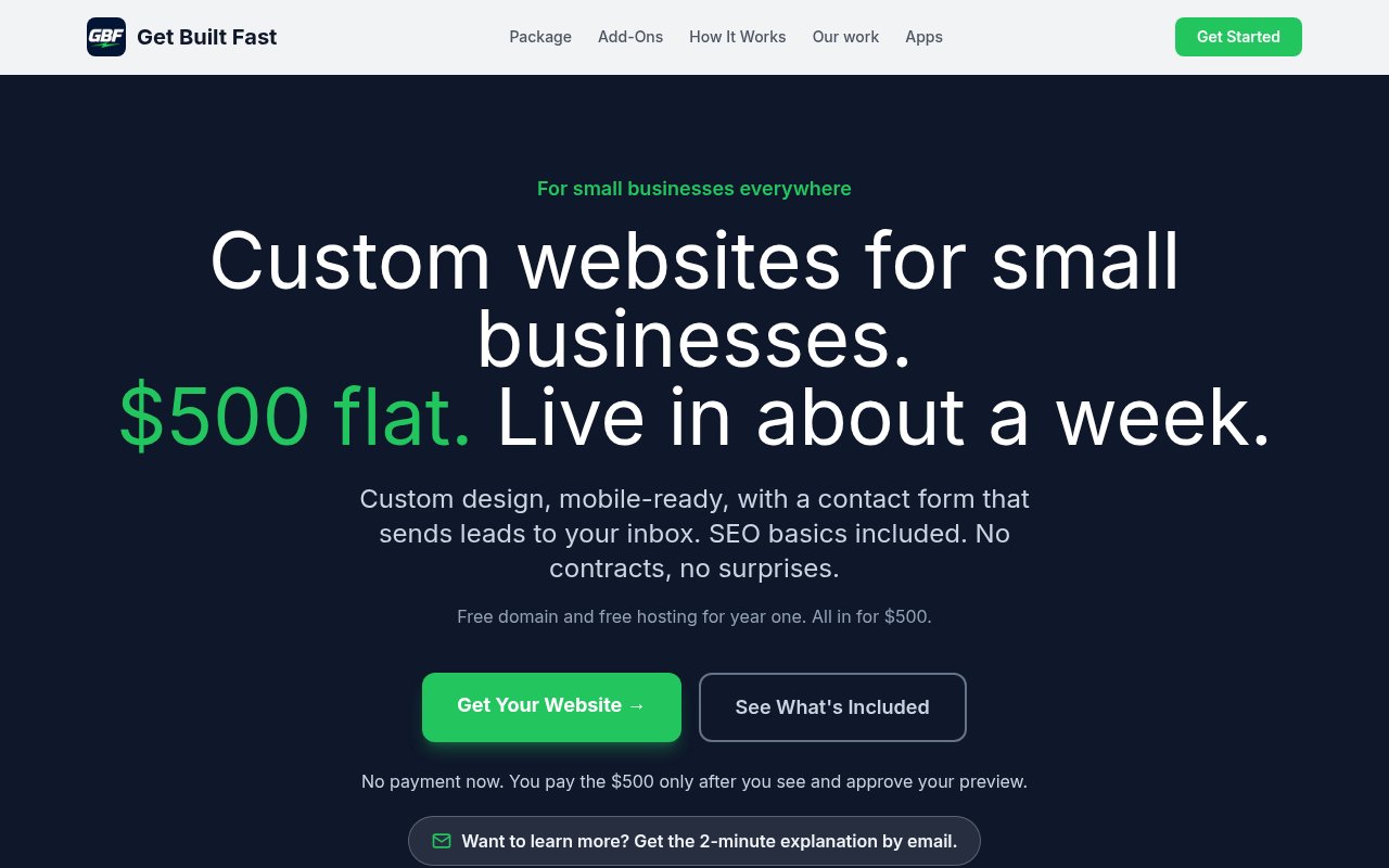 Get Built Fast homepage